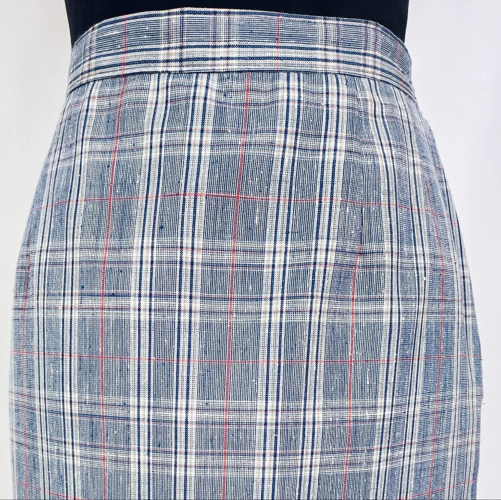 Silk Belnd Plaid Pencil Skirt - Picture 4 of 9